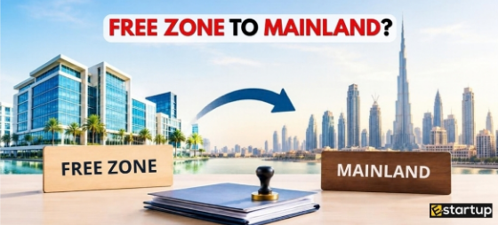 UAE Free Zone to Mainland business transfer with Dubai skyline